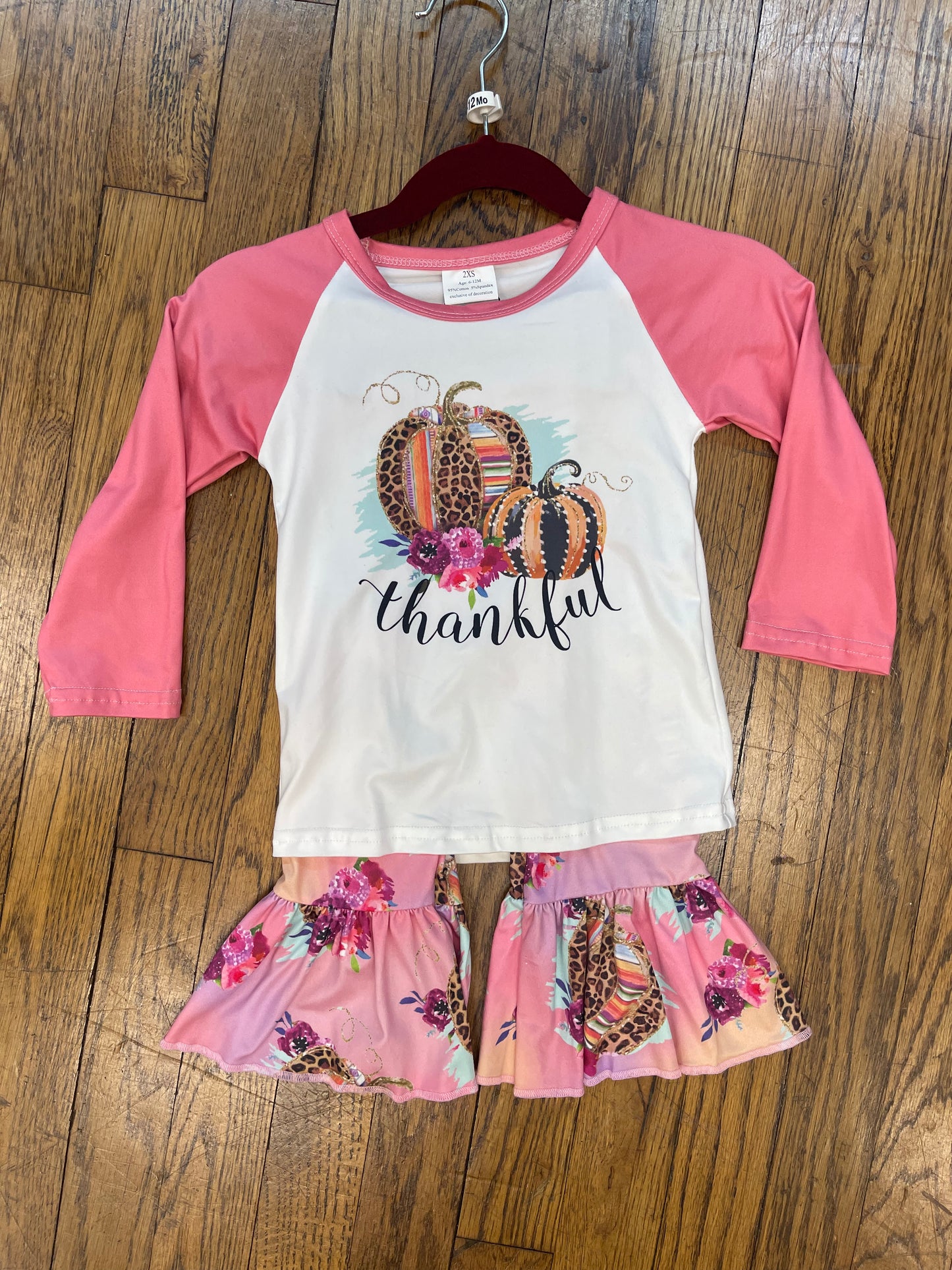 Long Sleeve Raglan “Thankful” Pumpkin Belles Set Thanksgiving