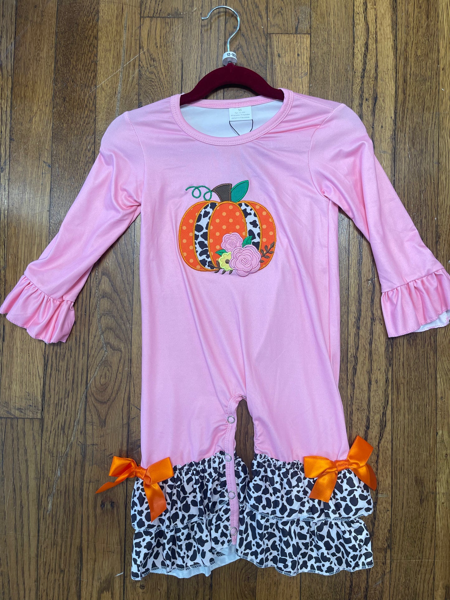 Pink Long Sleeve Pumpkin Romper/Onesie Halloween/Thanksgiving