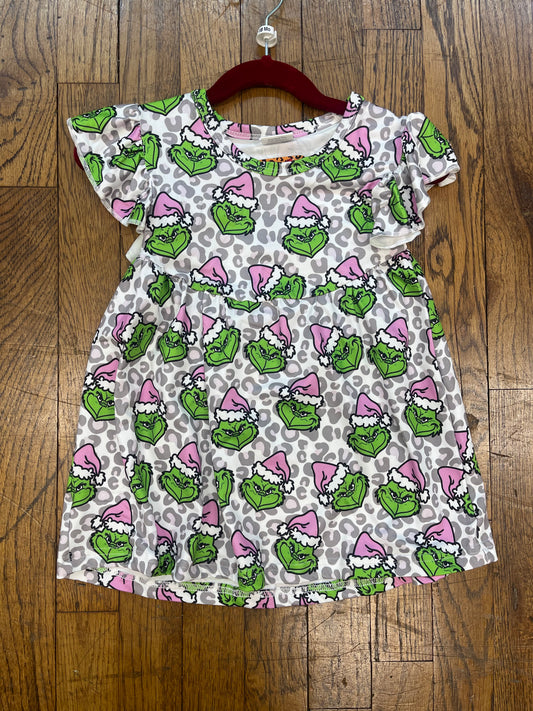 Dr. Seuss Grinch Christmas Pink and Grey Cheetah Print Dress