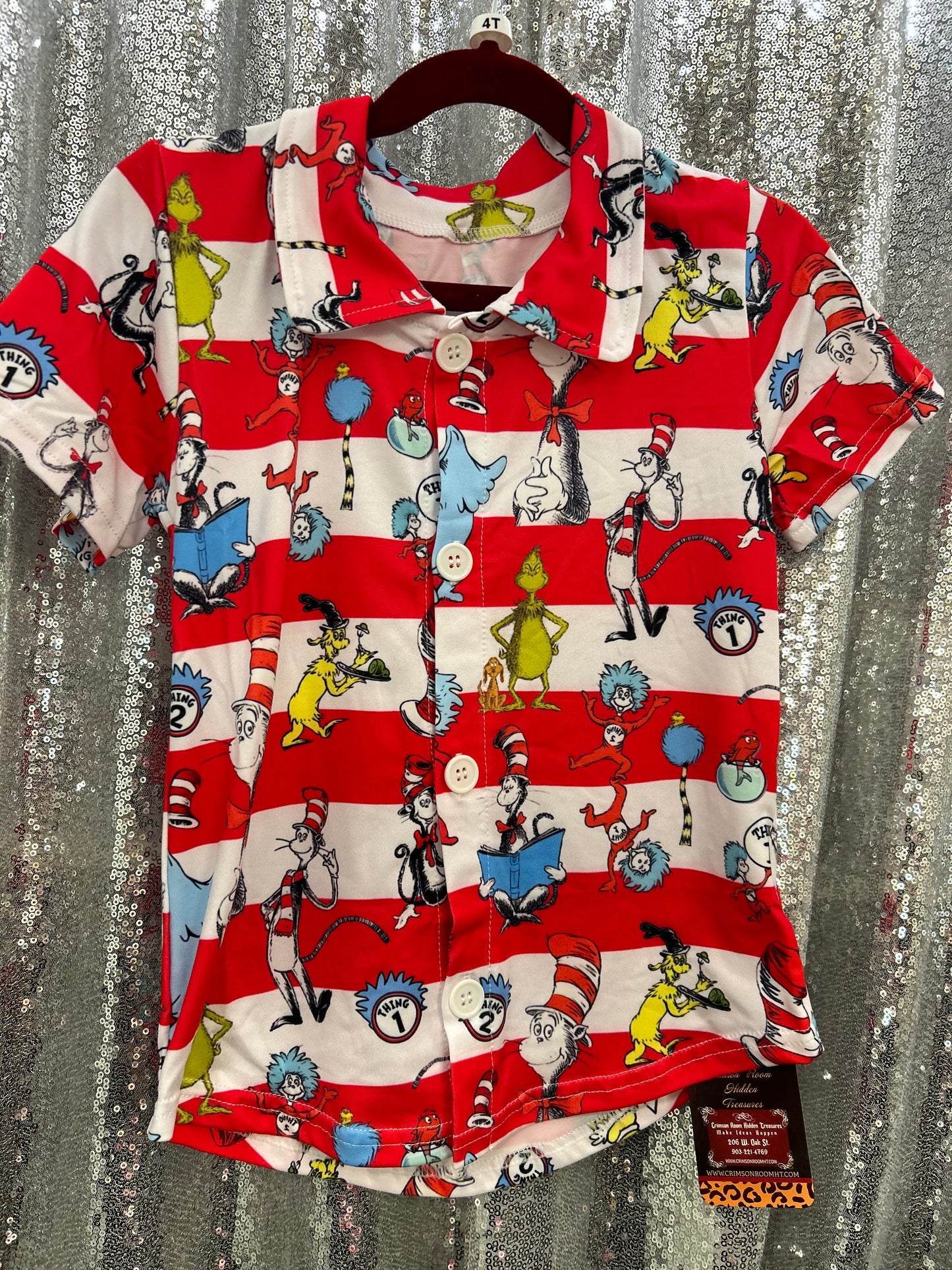 Red and White Striped Dr Seuss Polo