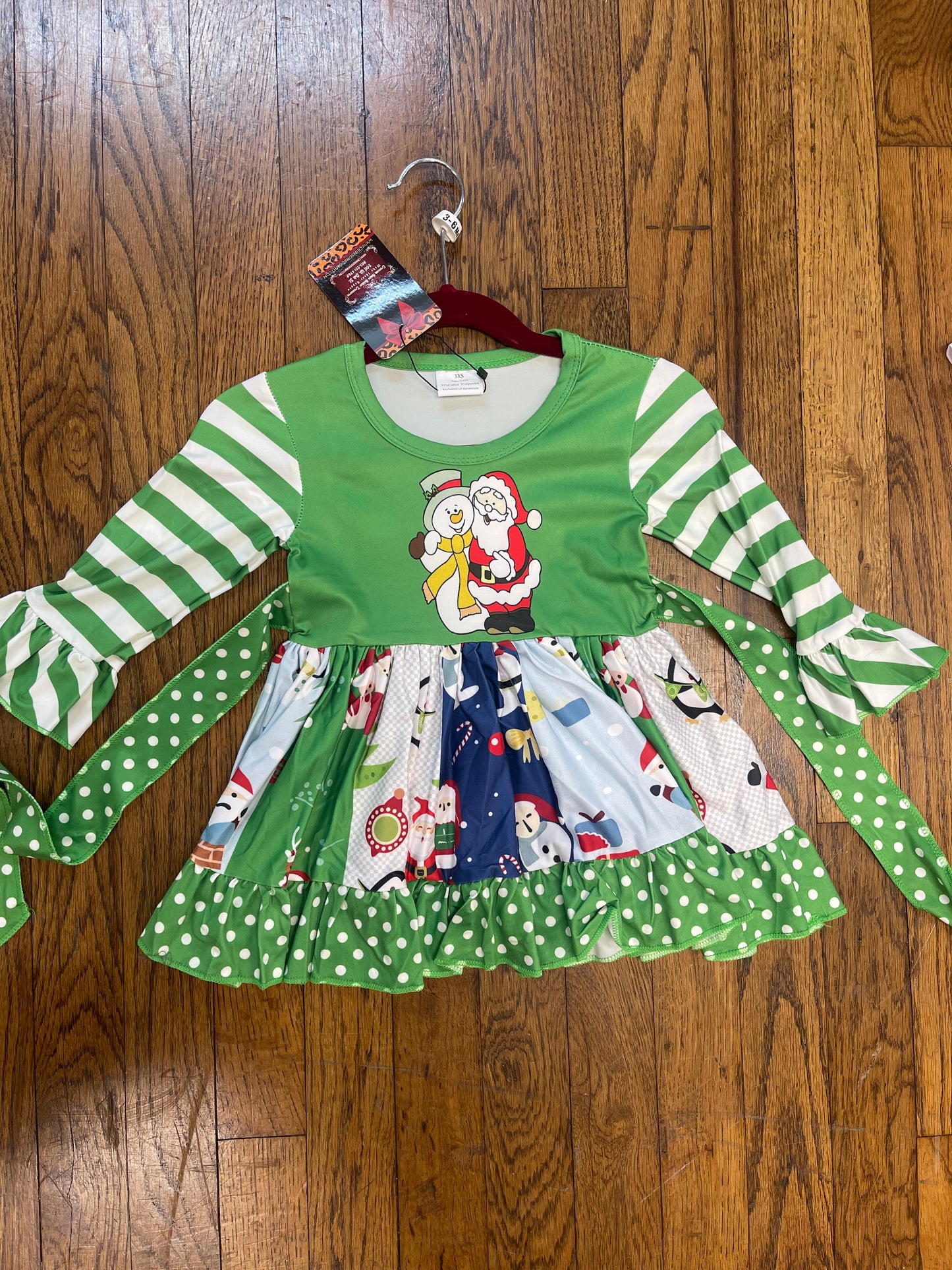 Long Sleeve Christmas Santa and Snowman Twirl Dress