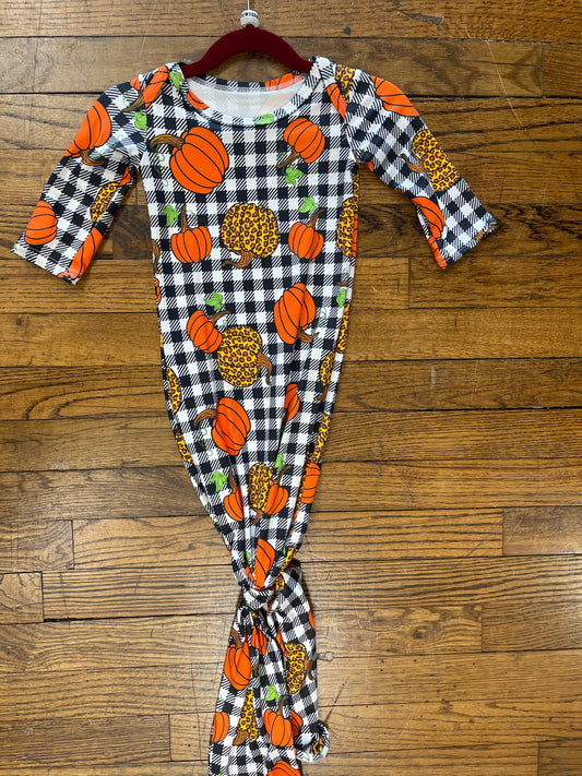 Long Sleeve Black and White Checkered Pumpkin Sleep Sack