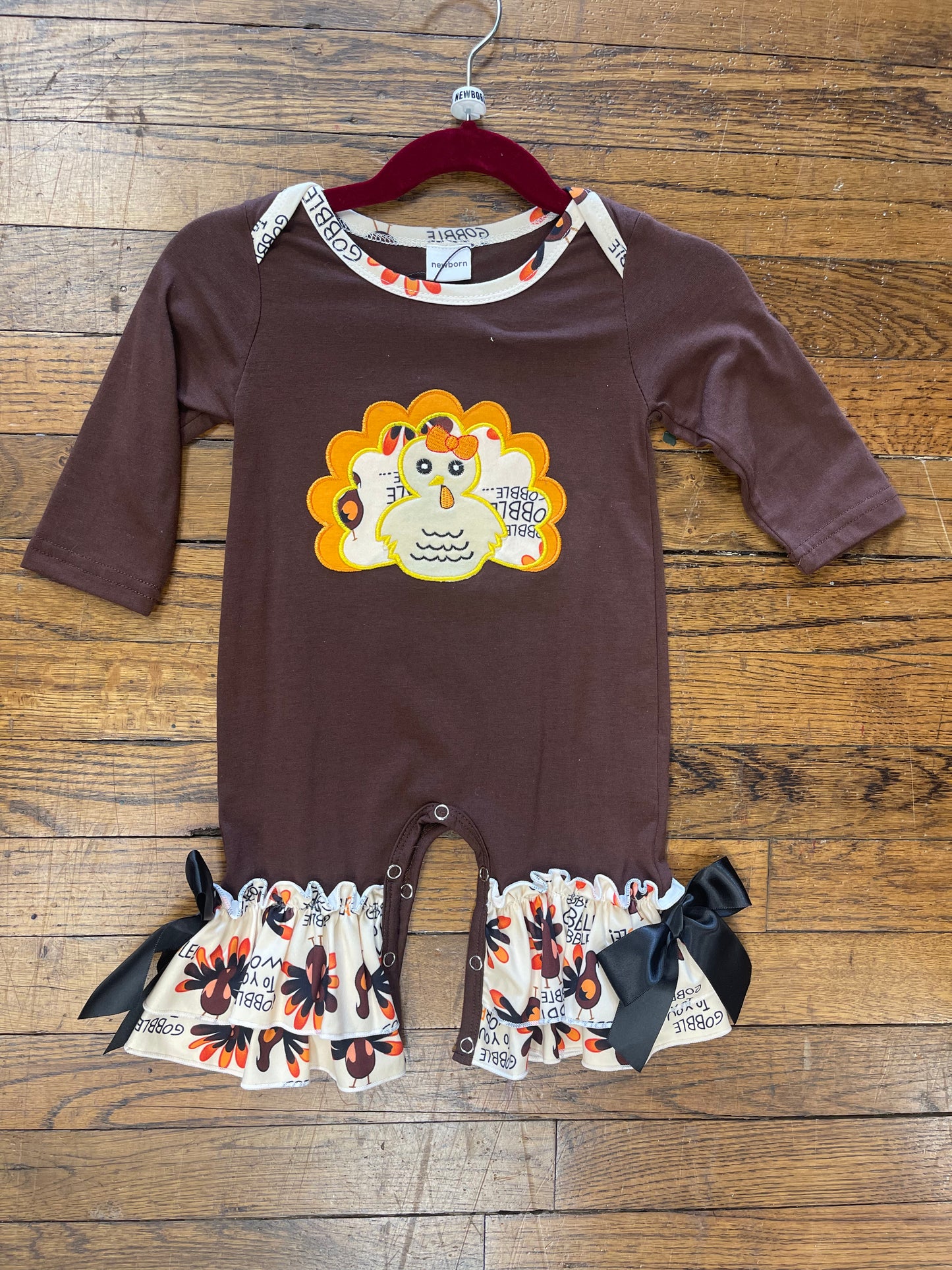 Long Sleeve Brown Thanksgiving Turkey Romper