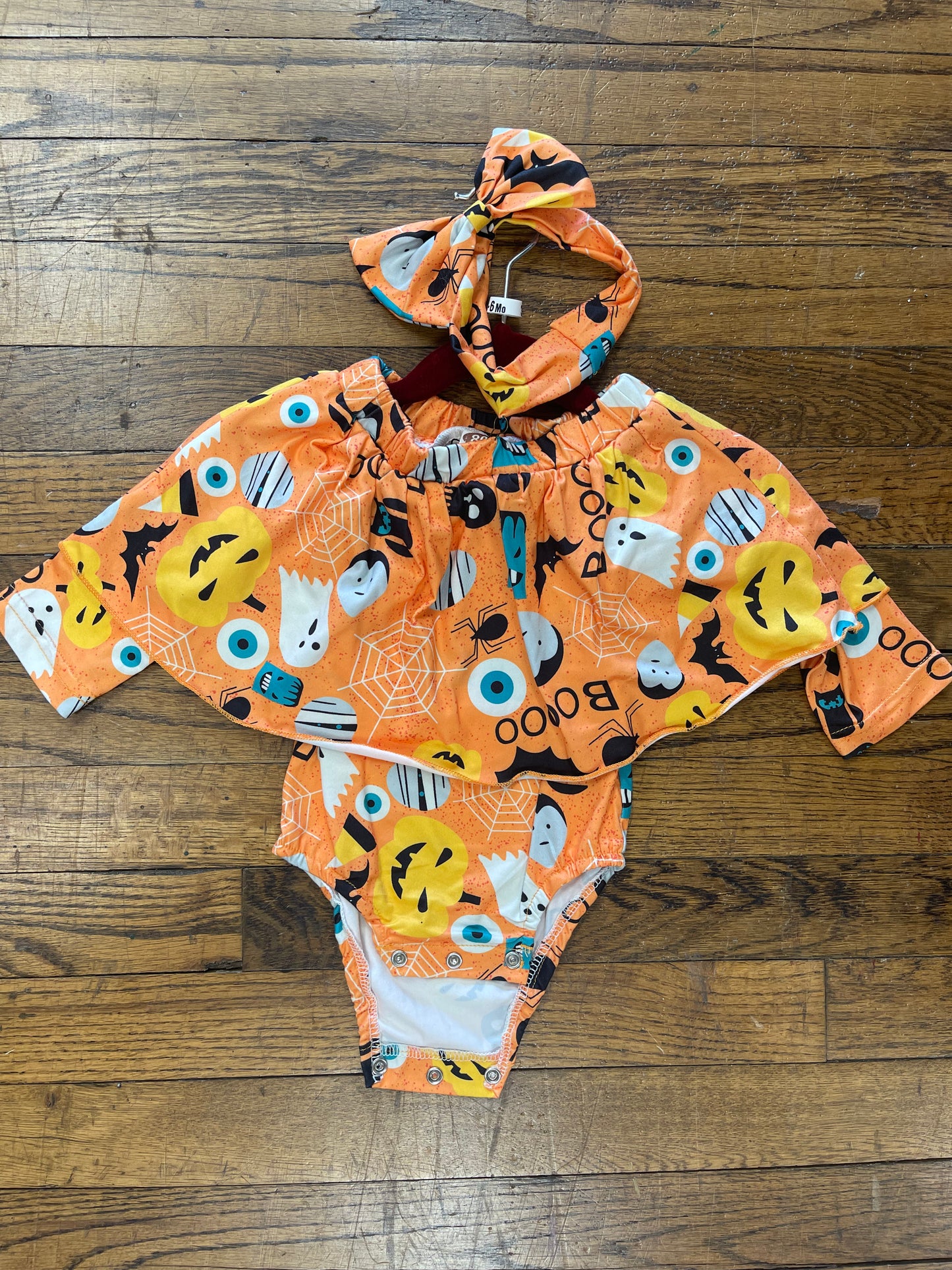 Long Sleeve Spooky Halloween Onesie w/ Matching Headband