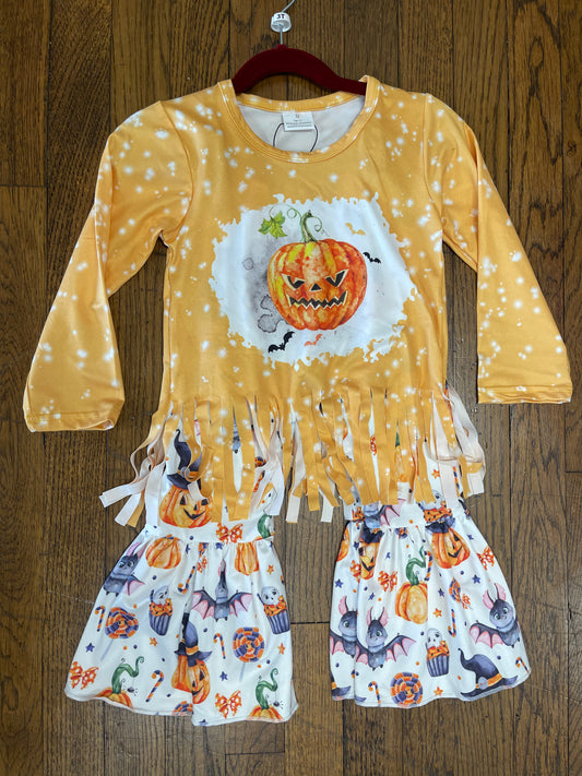 Long Sleeve Yellow Polkadot Jack-O’-Lantern Belles Set