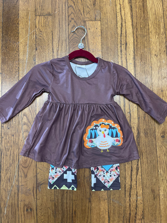 Brown Long Sleeve Thanksgiving Turkey Pants Set