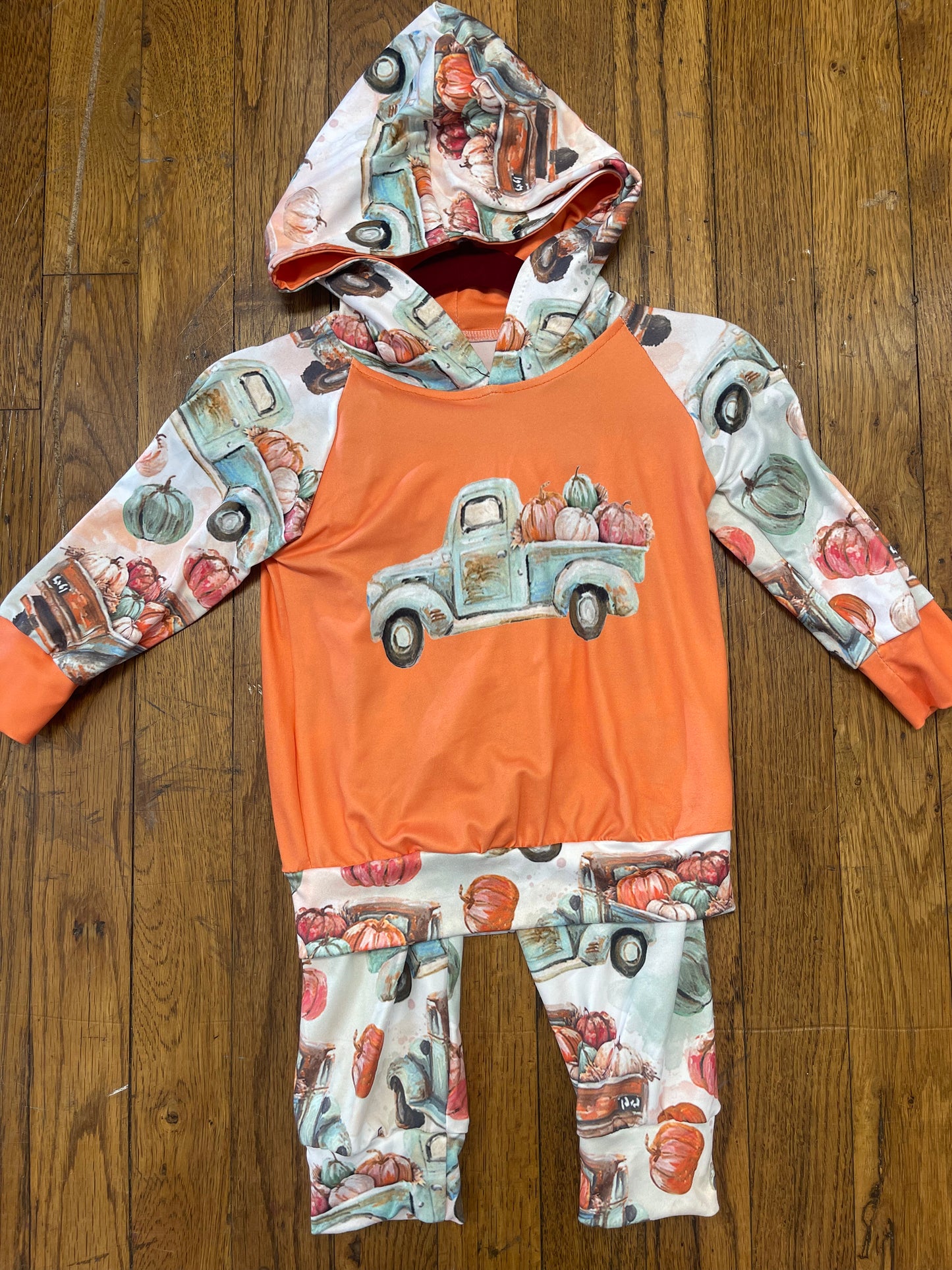 Long Sleeve Raglan Farm Truck & Pumpkins Hooded Pants Set