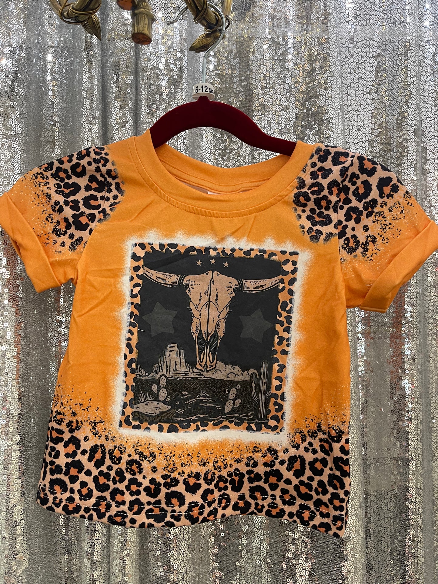 Orange Cow Skull Cheetah Print T-Shirt