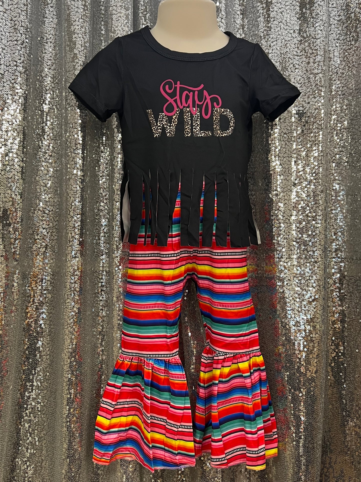 Girls "Stay Wild" Fringe Top with Serape Belles