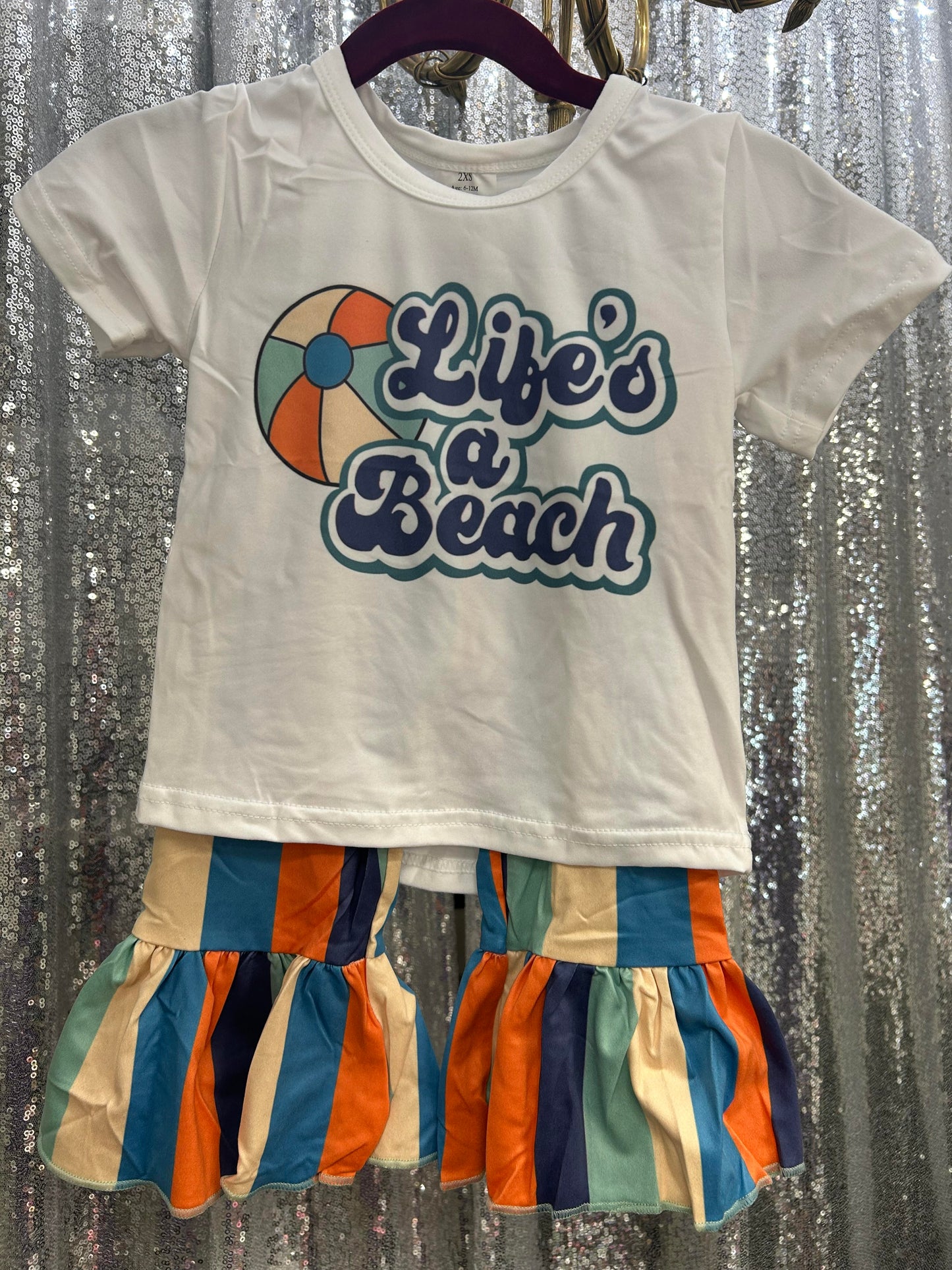 Short-sleeve White "Life's a Beach" Pants Set