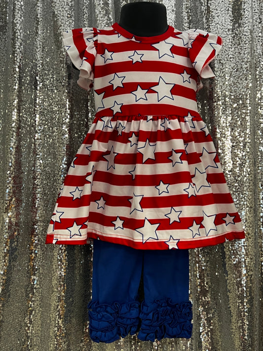 Red and White Striped Dress w/ Stars Shorts Set 4th of July