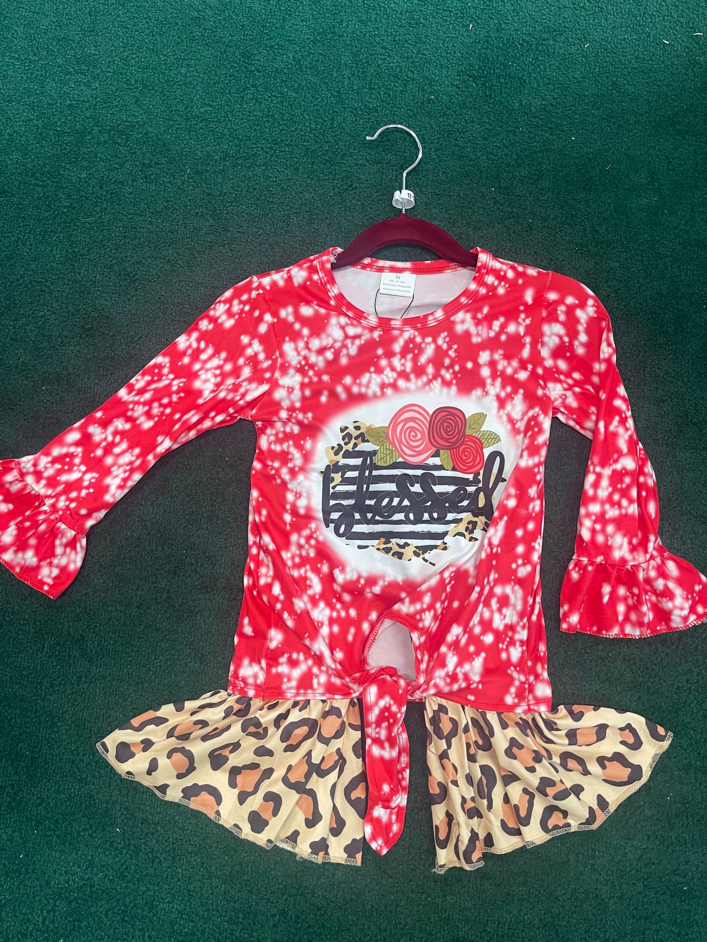 Red Long Sleeve 'Blessed' Leopard Belles