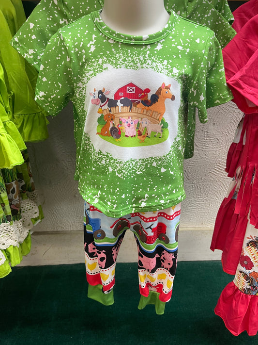 Green Farm Animal Pant Set