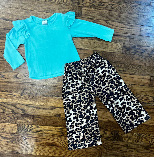 Teal Flare Shirt w/ Leopard Pants