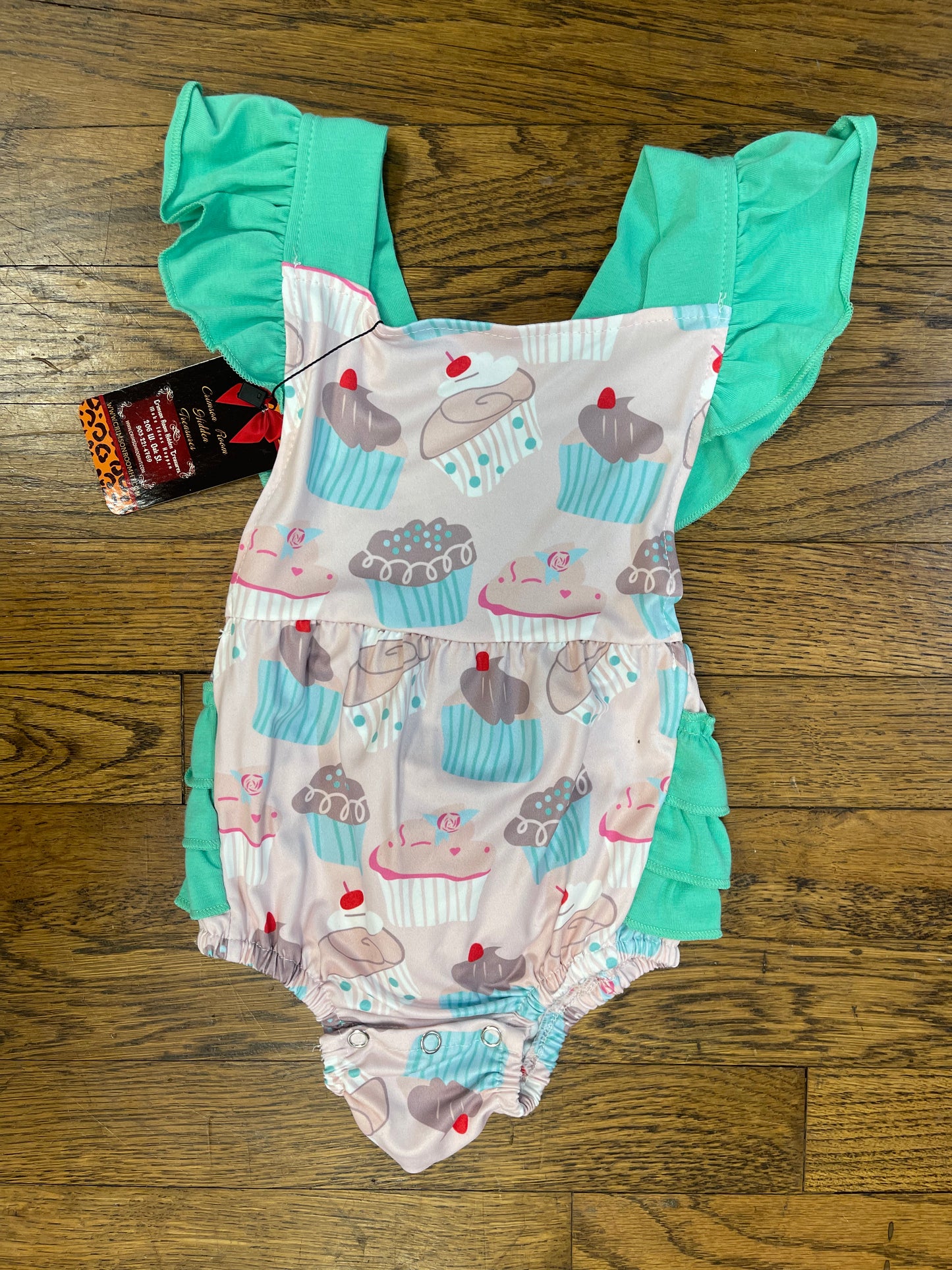 Green Cupcake cross back Onesie with Ruffle Butt